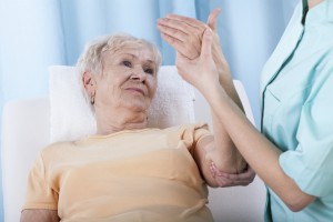 older woman being examined for osteoporosis